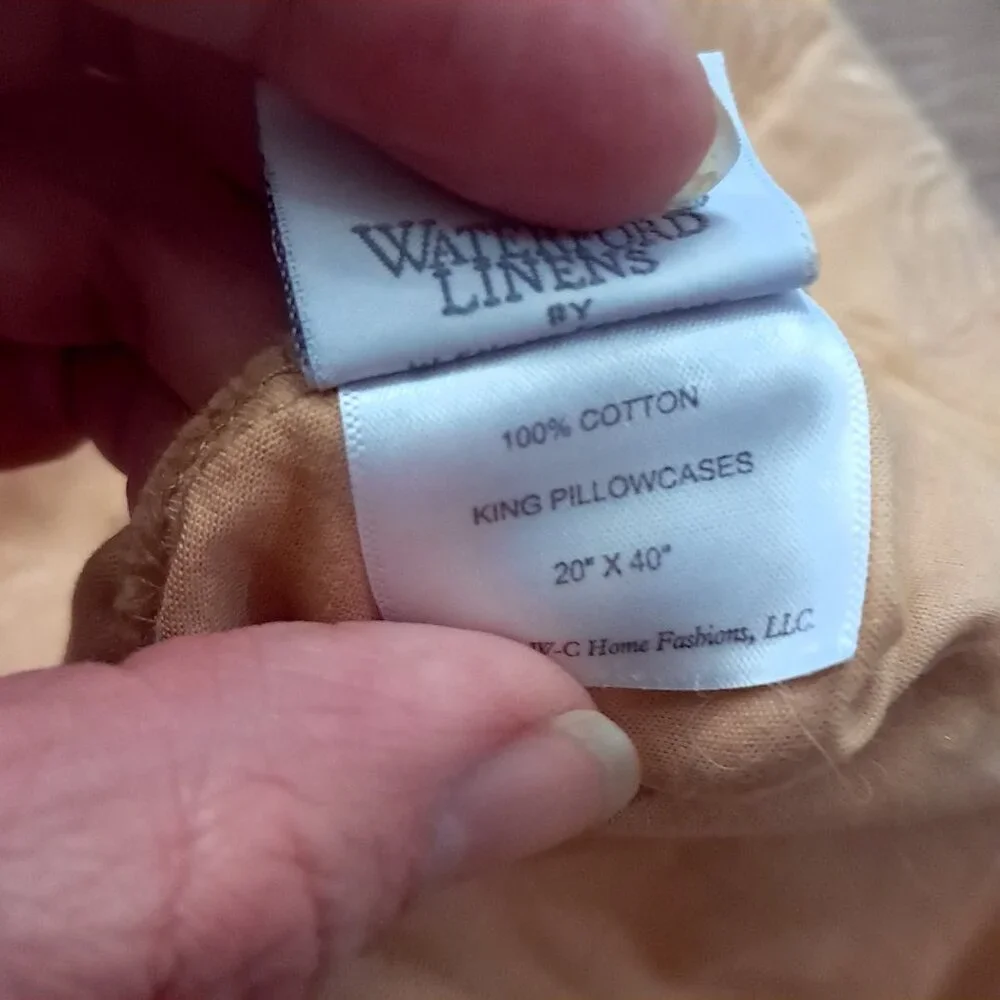 Vintage Waterford Linens Pillowcase KING Yellow Gold Cotton Scalloped Embroidery
